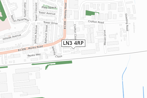 LN3 4RP map - large scale - OS Open Zoomstack (Ordnance Survey)