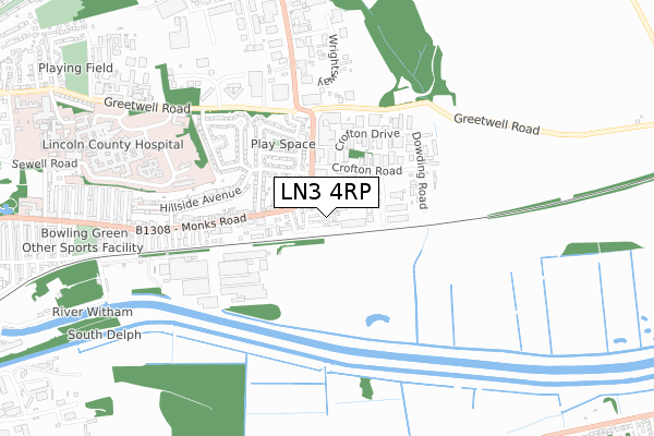 LN3 4RP map - small scale - OS Open Zoomstack (Ordnance Survey)
