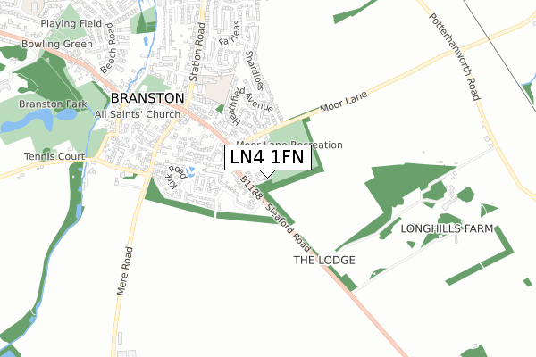 LN4 1FN map - small scale - OS Open Zoomstack (Ordnance Survey)