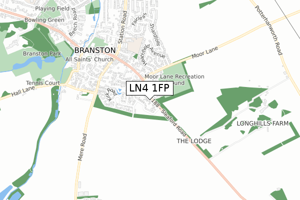 LN4 1FP map - small scale - OS Open Zoomstack (Ordnance Survey)