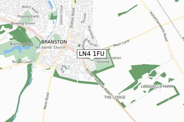 LN4 1FU map - small scale - OS Open Zoomstack (Ordnance Survey)