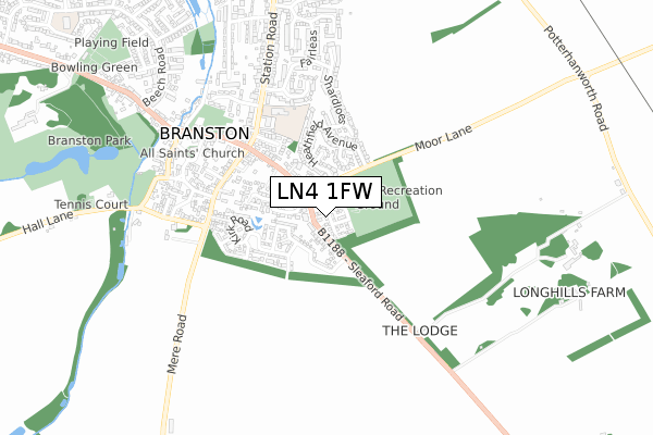 LN4 1FW map - small scale - OS Open Zoomstack (Ordnance Survey)