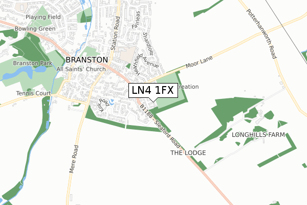 LN4 1FX map - small scale - OS Open Zoomstack (Ordnance Survey)