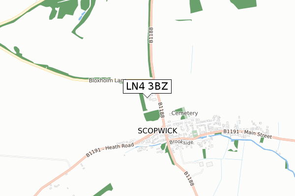 LN4 3BZ map - small scale - OS Open Zoomstack (Ordnance Survey)