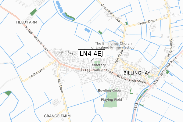 LN4 4EJ map - small scale - OS Open Zoomstack (Ordnance Survey)