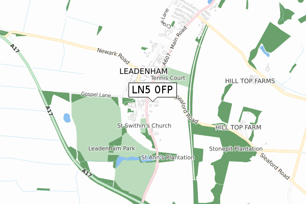 LN5 0FP map - small scale - OS Open Zoomstack (Ordnance Survey)