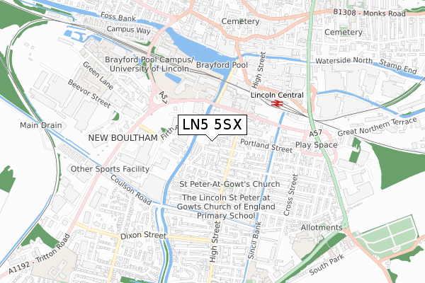 LN5 5SX map - small scale - OS Open Zoomstack (Ordnance Survey)