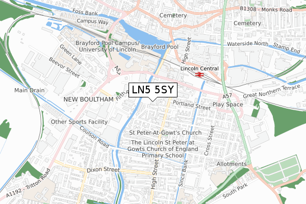 LN5 5SY map - small scale - OS Open Zoomstack (Ordnance Survey) LN5 5SY map - small scale - OS Open Zoomstack (Ordnance Survey)