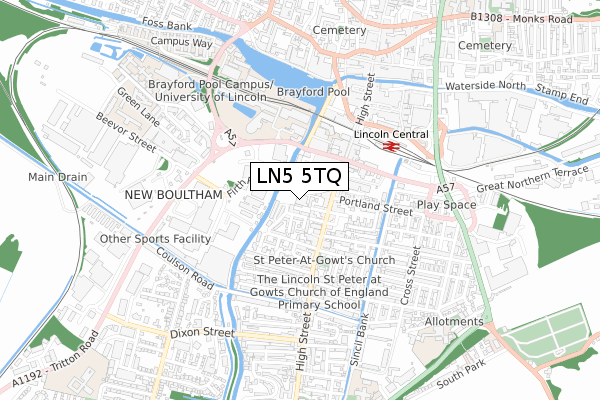 LN5 5TQ map - small scale - OS Open Zoomstack (Ordnance Survey) LN5 5TQ map - small scale - OS Open Zoomstack (Ordnance Survey)