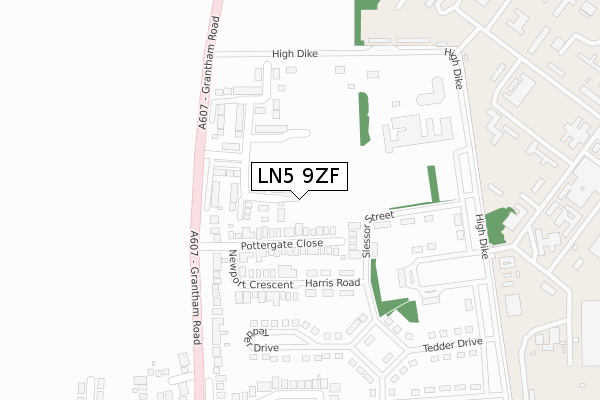 LN5 9ZF map - large scale - OS Open Zoomstack (Ordnance Survey)