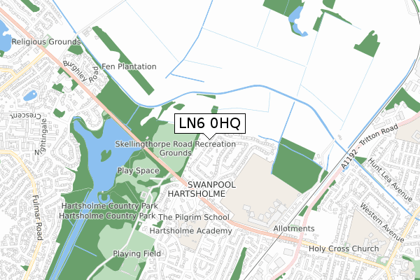 LN6 0HQ map - small scale - OS Open Zoomstack (Ordnance Survey)