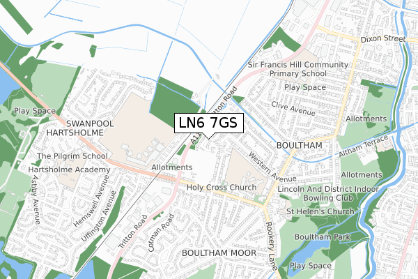 LN6 7GS map - small scale - OS Open Zoomstack (Ordnance Survey)