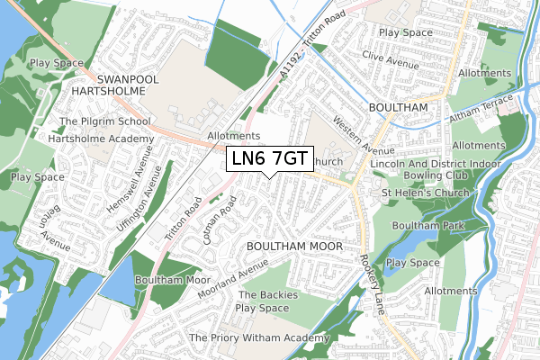 LN6 7GT map - small scale - OS Open Zoomstack (Ordnance Survey)