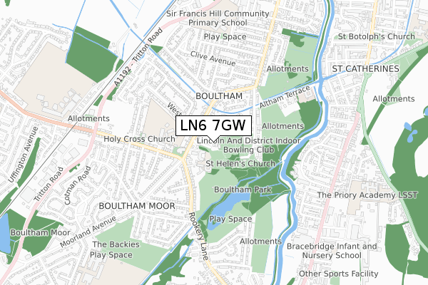 LN6 7GW map - small scale - OS Open Zoomstack (Ordnance Survey)