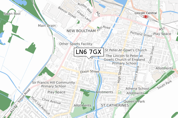 LN6 7GX map - small scale - OS Open Zoomstack (Ordnance Survey)