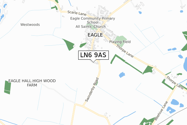 LN6 9AS map - small scale - OS Open Zoomstack (Ordnance Survey)