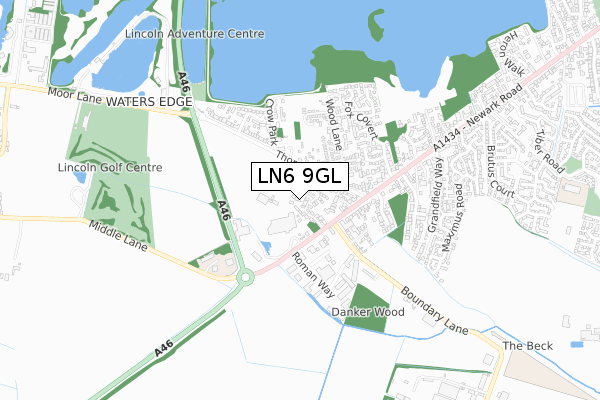 LN6 9GL map - small scale - OS Open Zoomstack (Ordnance Survey)