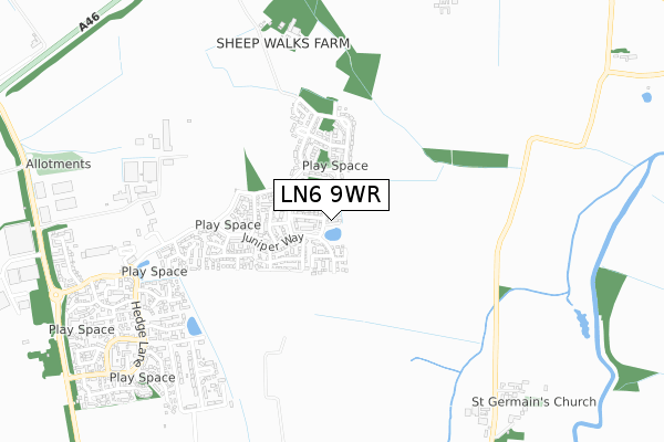 LN6 9WR map - small scale - OS Open Zoomstack (Ordnance Survey)