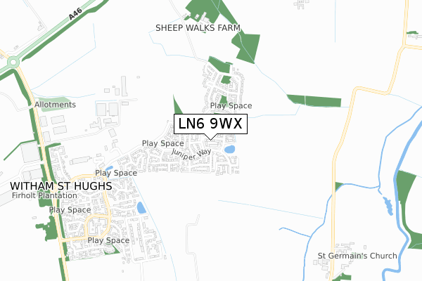 LN6 9WX map - small scale - OS Open Zoomstack (Ordnance Survey)