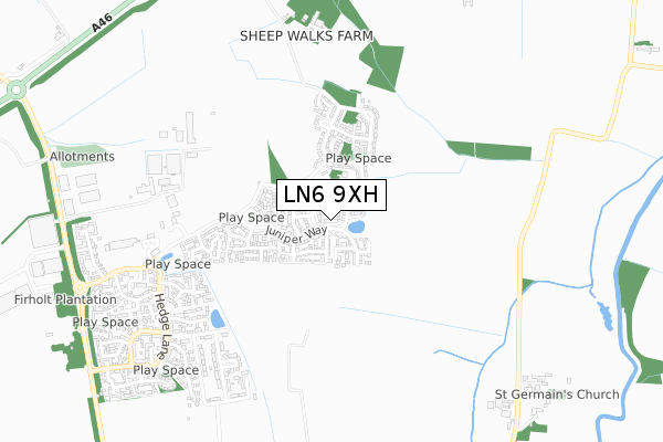 LN6 9XH map - small scale - OS Open Zoomstack (Ordnance Survey)