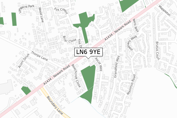 LN6 9YE map - large scale - OS Open Zoomstack (Ordnance Survey)