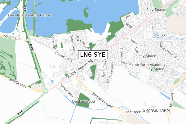 LN6 9YE map - small scale - OS Open Zoomstack (Ordnance Survey)