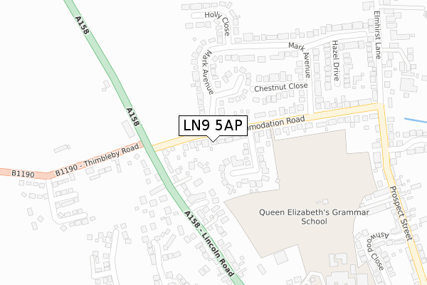 LN9 5AP map - large scale - OS Open Zoomstack (Ordnance Survey)