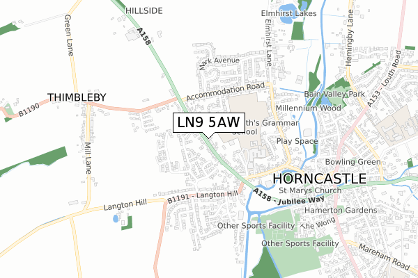 LN9 5AW map - small scale - OS Open Zoomstack (Ordnance Survey)