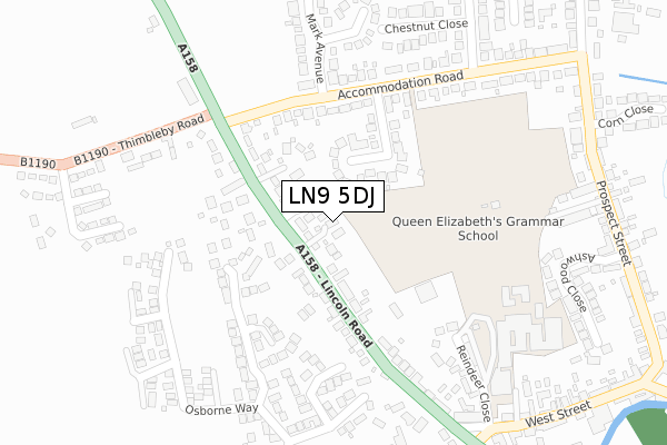 LN9 5DJ map - large scale - OS Open Zoomstack (Ordnance Survey)