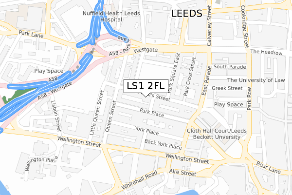 LS1 2FL map - large scale - OS Open Zoomstack (Ordnance Survey)