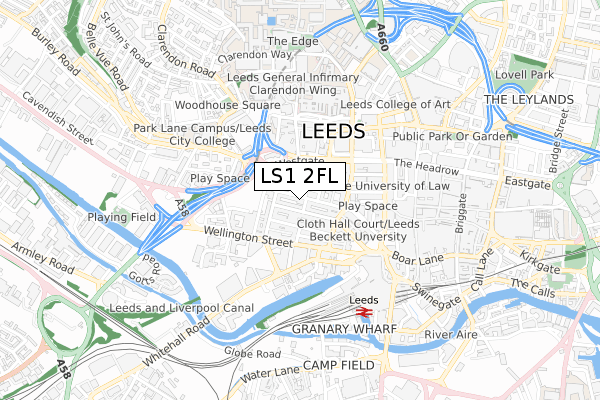 LS1 2FL map - small scale - OS Open Zoomstack (Ordnance Survey)