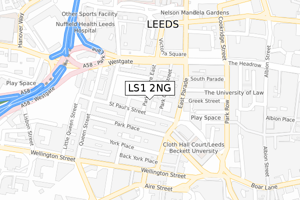 LS1 2NG map - large scale - OS Open Zoomstack (Ordnance Survey)