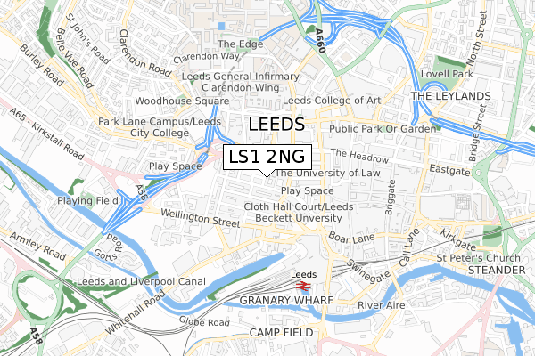 LS1 2NG map - small scale - OS Open Zoomstack (Ordnance Survey)