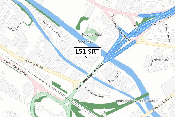 LS1 9RT map - large scale - OS Open Zoomstack (Ordnance Survey)