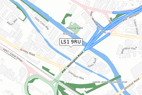 LS1 9RU map - large scale - OS Open Zoomstack (Ordnance Survey)