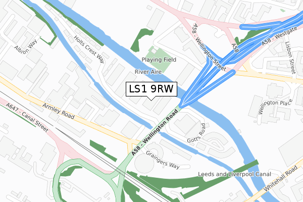 LS1 9RW map - large scale - OS Open Zoomstack (Ordnance Survey)