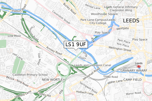 LS1 9UF map - small scale - OS Open Zoomstack (Ordnance Survey)