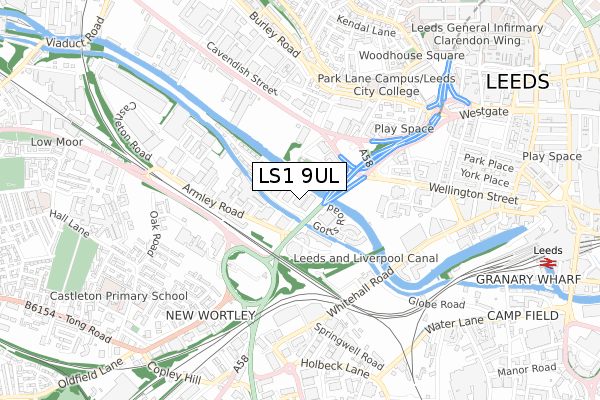 LS1 9UL map - small scale - OS Open Zoomstack (Ordnance Survey)