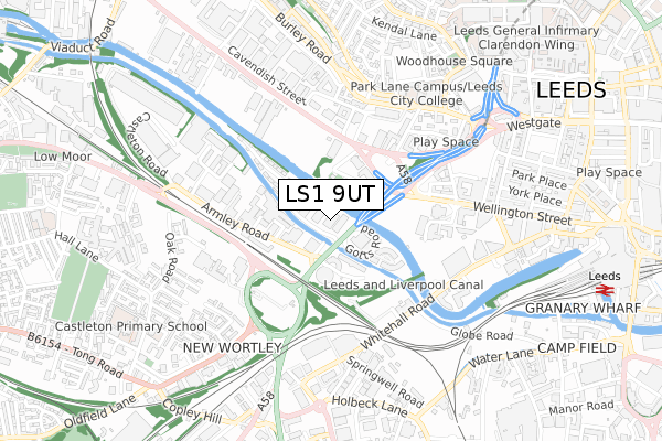 LS1 9UT map - small scale - OS Open Zoomstack (Ordnance Survey)