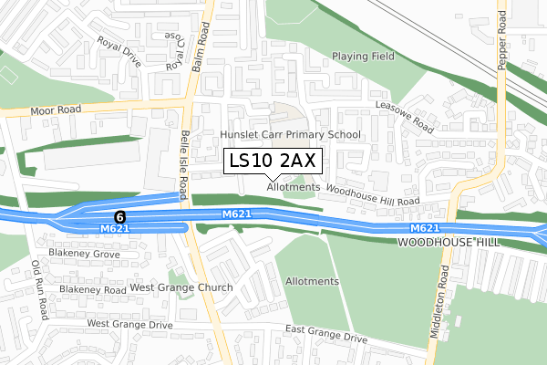 LS10 2AX map - large scale - OS Open Zoomstack (Ordnance Survey)