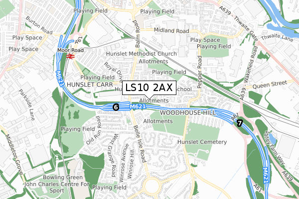 LS10 2AX map - small scale - OS Open Zoomstack (Ordnance Survey)