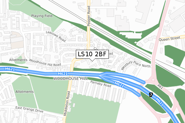 LS10 2BF map - large scale - OS Open Zoomstack (Ordnance Survey)