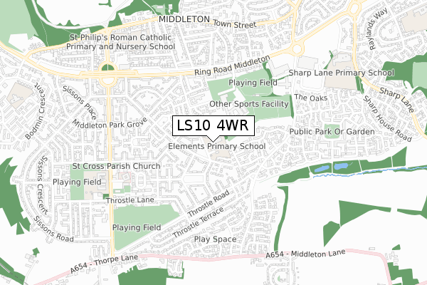 LS10 4WR map - small scale - OS Open Zoomstack (Ordnance Survey)