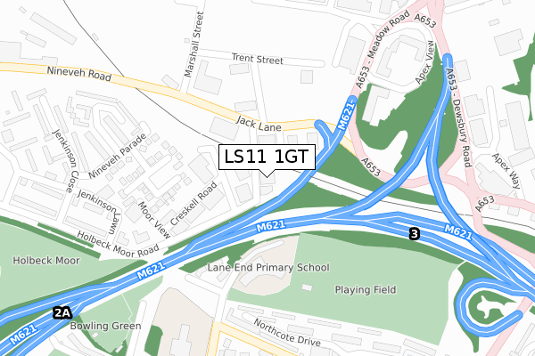 LS11 1GT map - large scale - OS Open Zoomstack (Ordnance Survey)