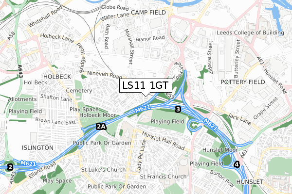 LS11 1GT map - small scale - OS Open Zoomstack (Ordnance Survey)