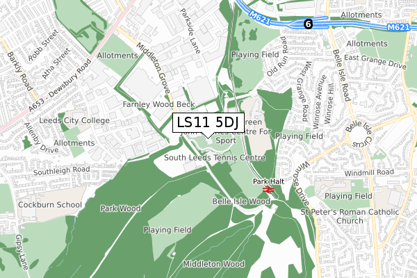 LS11 5DJ map - small scale - OS Open Zoomstack (Ordnance Survey)