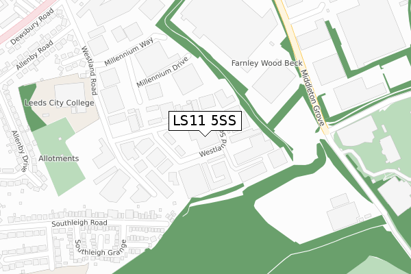 LS11 5SS map - large scale - OS Open Zoomstack (Ordnance Survey)