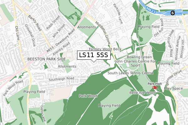 LS11 5SS map - small scale - OS Open Zoomstack (Ordnance Survey)