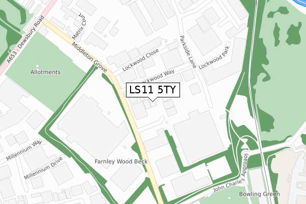 LS11 5TY map - large scale - OS Open Zoomstack (Ordnance Survey)