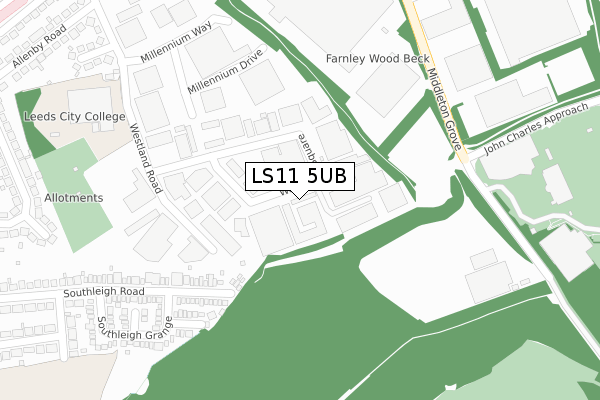 LS11 5UB map - large scale - OS Open Zoomstack (Ordnance Survey)